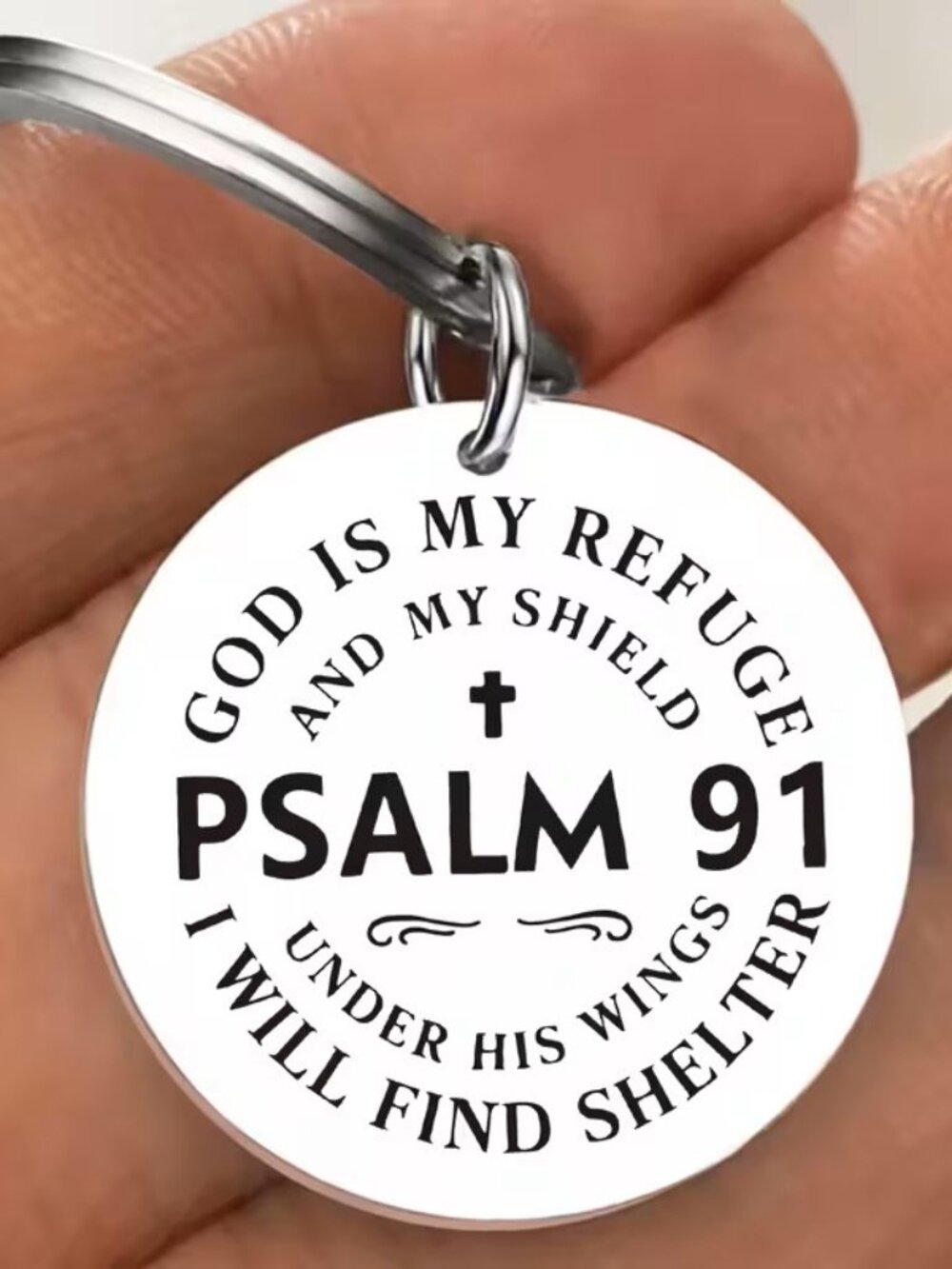 Psalm 91 Christian Keychain God Is My Refuge Shield Faith Inspirational Gift